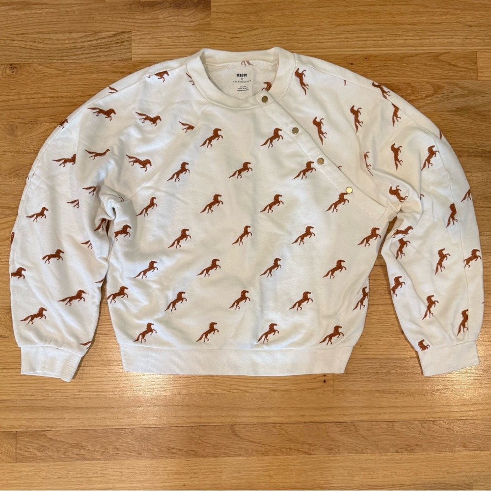 Maeve x Anthropologie Button Embroidered Pony Horse Western Sweatshirt sz L